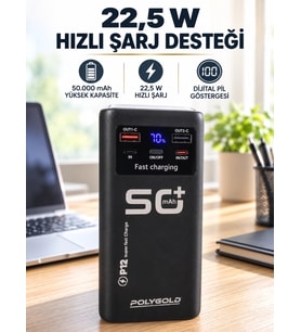 Yüksek Kapasiteli 50.000 Mah Powerbank 22,5 W Hızlı Şarj 4 Dahili Kablo Led Aydınlatma
