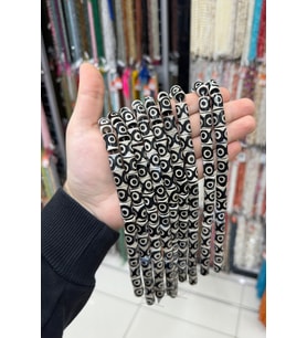 Tibet Akik Taşı Silindir Kesim Siyah Beyaz 10x14mm Doğal Taş Dizi