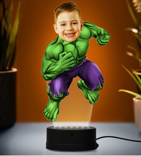 Doğum Günü Hediyesi,Sevgiliye Hediye, Kişiye Özel Fotoğraflı Hulk 2 Karikatür 3D Led Lamba (Beyaz)