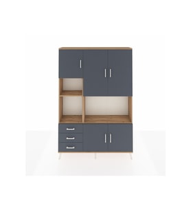 Arges Gardrop 9 Raflı 3 Çekmeceli 5 Kapaklı 132x30x195 Çam-Antrasit