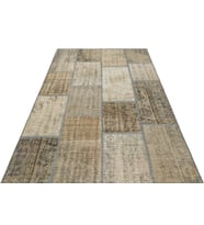 Bej Modern Eskitme Patchwork Salon Halısı Vizon Krem Gri Tonlu El Dokuma Koridor