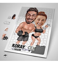 Yıldönümü Hediyesi Kişiye Özel Sporcu Çiftler Karikatürlü Puzzle