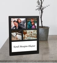 Kişiye Özel 4 Fotoğraflı Kendi Mesajını Oluştur Ahşap Kolaj Çerçeve (Siyah)