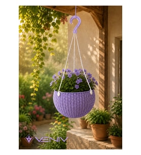 Rattan Desenli Askılı Saksı 2 Litre – Alt Tablalı Dekoratif Saksı
