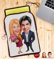 BK Gift Kişiye Özel Sevgililer Karikatürlü Taşınabilir Koruyucu Tablet Kılıfı & Organizer Çanta - Bordo-94