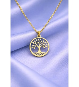 Kişiye Özel 925 Ayar Gümüş Hayat Ağacı Model Kolye (Gold)