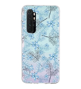 Xiaomi Mi Note 10 Lite Uyumlu Kapak Floral Mavi Tasarımlı Şeffaf Silikon Kılıf