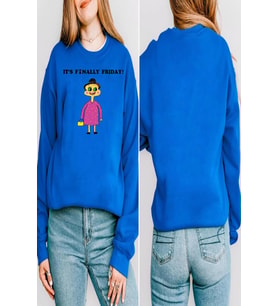 Büyük Beden Oversize Sax-Mavi Bisiklet Yaka 3 İp Kalın Sweatshirt – İç Polarlı, Funny Baskılı Kadın  (Mavi-Saks)