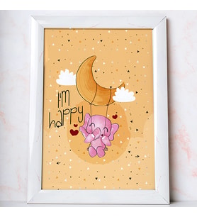 Ezgoola Kız & Bebek Odası Koleksiyonu / I'm happy fil / Yenidoğan Bebek Tablo / Bebek Odası Poster / Pastel Renkler Tasarımlar / Bebek Duvar Sanatı /  Hediye / Poster (Beyaz)