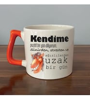 Kendime Pozitif Bir Gün Diliyorum Baskılı Turuncu Kulplu D Kupa