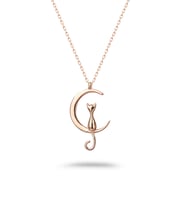925 Ayar Gümüş Moon Cat Kolye (Altın)