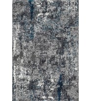 Outlet - Gri Mavi Soyut Desenli Modern Kaymaz Taban Makinede Yıkanabilir Salon Halısı Dijital Baskı