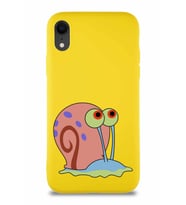 Apple iPhone XR Soft Premier Kapak Salyangoz Gary Tasarımlı Silikon Kılıf - Sarı (Şeffaf)