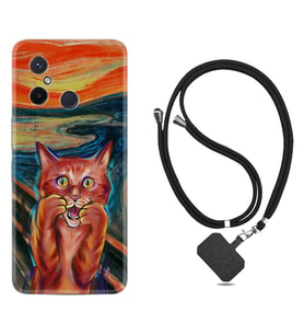 Xiaomi Redmi 12C Kılıf Silikon Boyun Askılı İpli Desenli Silikon Tablo Cat 1788