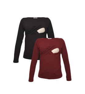 LuvmaBelly MYRA2701_2703 Emzirme tshirt seti (Siyah-Kırmızı)