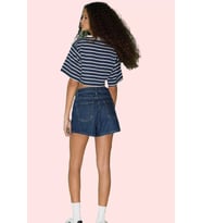 Kadın Geniş Paça Denim Şort City Short Kalıp Pamuklu Günlük Stil Yaz Aylarının Vazgeçilmezi (Koyu Mavi)