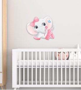 BK Gift Sevimli Fil Tasarımlı Çocuk Odası Ahşap Duvar Süsü-4 (Beyaz)
