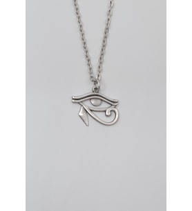 Ra'nın Gözü - Horus'un Gözü Düz Ezme Zincir Kolye - Antik Gümüş Kaplama - Kadın Erkek - 60 cm