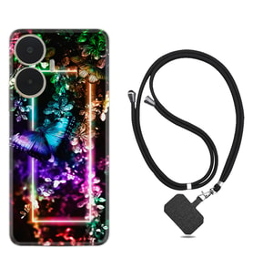 Realme C55 Kılıf Silikon Boyun Askılı İpli Desenli Silikon Butterfly Neon 1684