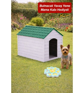 5100 Plastik Küçük Boy Kedi ve Köpek Kulübesi (Bulmacalı Yavaş Yeme Mama Kabı Hediyeli)