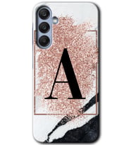 Galaxy A25 Kılıf HD Desen Baskılı Kılıf - Pembe Mermer Desenli A Harfi