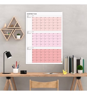 Tarihsiz Üç Aylık Duvar Takvimi, 90 Günlük Plan, Duvar Planlayıcı, Pembe Renk - 70x100 cm