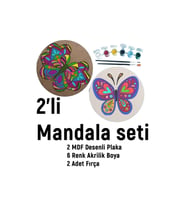2Li Mandala Boyama Seti- 2 DESENLİ PLAKA-6 RENK AKRİLİK BOYA-2 ADET FIRÇA