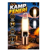 500 Lümen USB Şarjlı LED Kamp Feneri – Çift Işık Kaynaklı ve Dijital Güç Göstergeli
