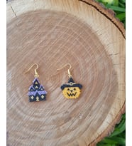 Miyuki Boncuk El Yapımı Balkabağı Şato Küpe Halloween Cadılar Bayramı