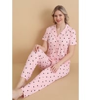 Mirano 9514 Kalpli Pembe Pegasus Kumaş Düğmeli Kısa Kolu Kadın Pijama Takımı