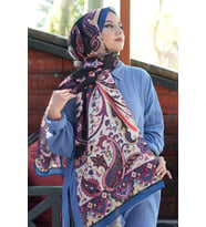 Damla Motif Desen İndigo Soft Pamuk Şal (Standart)