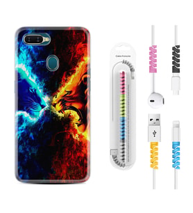 Oppo A5S A15 A16 A54 A55 A73 A74 Kılıf Kablo Koruma Spiral Silikon Red Blue Leon 1714