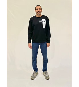 Erkek Bisiklet Yaka Rahat Kalıp 3 iplik Kalın W.Brooklyn Baskılı  Sweatshirt SPR24SW31 (Siyah)