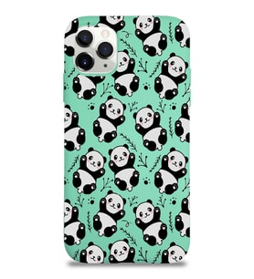 Apple iPhone 11 Pro Uyumlu Lansman Kılıf Panda Tasarımlı İçi Kadife Kapak-Su Yeşili (Şeffaf)