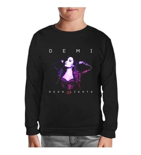 Demi Lovato - Neon Lights Siyah Çocuk Sweatshirt