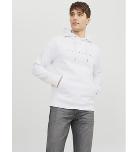Jack & Jones Erkek Kapüşonlu Sweatshirt - Star Logo (Beyaz)