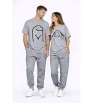 Sevgili Kombini Çift Tişört Oversize Unisex Matching Couple Minimal Çizim Tasarım Çift Kombin Seti (Antrasit)
