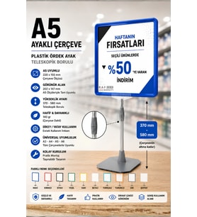 A5 Ayaklı Çerçeve Seti Plastik Ördek Ayak Teleskopik Borulu Fiyat Etiketliği Yönlendirme Levhası Menü Panosu Mavi