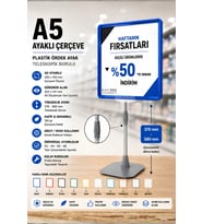 A5 Ayaklı Çerçeve Seti Plastik Ördek Ayak Teleskopik Borulu Fiyat Etiketliği Yönlendirme Levhası Menü Panosu Mavi