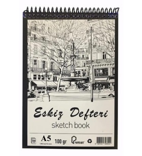 Eskiz Defteri A5 Spralli 50 Yaprak 1 Adet 100 gr 148x210 mm Sketch Book Üstten Açılmalı Ezkiz Defteri (Renksiz)