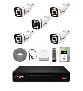 FURY 5 Kameralı 5MP Lens 1080P 6 Warm LED Renkli Gece Görüşlü Güvenlik Kamera Sistemi 1TB 1606