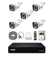 FURY 5 Kameralı 5MP Lens 1080P 6 Warm LED Renkli Gece Görüşlü Güvenlik Kamera Sistemi 1TB 1606