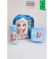 x Dekomus Lisanslı "Fearless Collection" Elsa Frozen Termoslu Beslenme Çantası,Beslenme Kabı,500 Ml Matara Seti