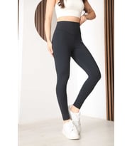 Kadın Lacivert Yüksek Bel Toparlayıcı Spor Tayt - Esnek Polyester Spandex Fitness Yoga Taytı