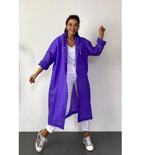 Kadın Erkek Yağmurluk Kapüşonlu Çıtçıtlı Eva Mor Yağmurluk M21mrc881r09