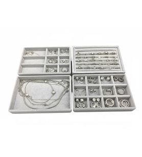Kiev Model Süet Kumaş Gri Renk 22/14 cm 4 lü Takım Çekmeçe İçi Takı Standı