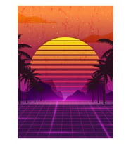 80'lerin Palmiye Ağaçları Gün Batımı Vaporwave Tablo Ahşap Poster Dekoratif