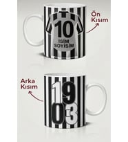 Kişiye Özel Siyah Beyaz 1903 Taraftar Kupa Bardak İsim ve Numara Baskılı Seramik Kupa