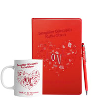 Sevgililer Gününe Özel Kırmızı Defter Kalem & Kupa Hediye Seti 11