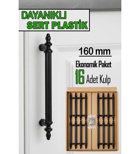 16 Adet Sert Plastik Polavit Siyah 160 Mm Mobilya Mutfak Çekmece Dolap Dolabı Kulpu Kulbu Kulpları